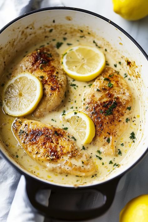 Looking for a rich and zesty dinner? This Creamy Lemon Chicken Recipe delivers juicy chicken breasts smothered in a luscious, tangy sauce that’s perfect for any occasion. Whether it’s a quick weeknight meal or a special dinner, this dish will have everyone asking for seconds. Don’t miss out – get the full recipe now! #lemonchicken #chickendinner #creamychicken #easyrecipes #dinnerideas #lemonrecipes #weeknightmeals #comfortfood #quickdinner Dinner Recipes Special Occasion, Creamy Lemon Sauce For Chicken, Creamy Lemon Chicken Recipe, Lemon Chicken Breast, Lemon Chicken Breast Recipes, Lemon Sauce For Chicken, Student Food, Lemon Chicken Pasta, Creamy Lemon Chicken