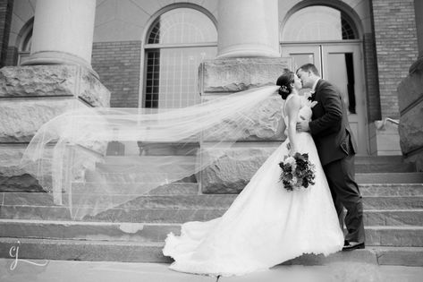 sara + donavan | heyde center for the arts chippewa falls, wi wedding photographer - Christy Janeczko Photography Veil Wedding Pictures, Wedding Photo List, Wedding Dresses 50s, Bride Pictures, Blowing In The Wind, Cathedral Wedding, Bridal Pictures, Beautiful Wedding Photos, Black White Wedding