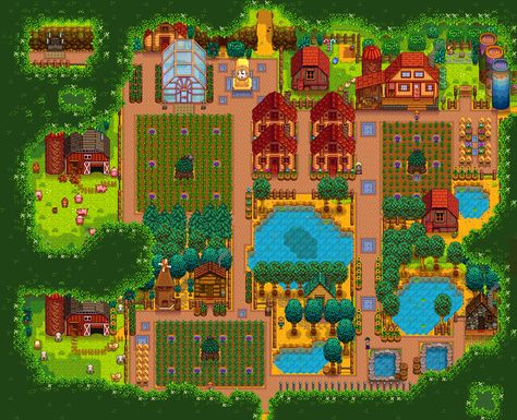 Stardew Farms, Stardew Valley Layout, Stardew Valley Tips, Stardew Valley Farms, Farm Plans, Farm Layout, Farm Design, Stardew Valley, Clash Of Clans