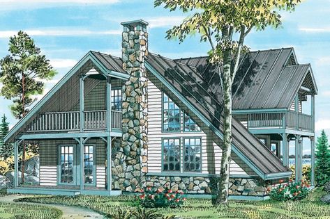 Country Style House Plan - 3 Beds 2.5 Baths 1666 Sq/Ft Plan #47-738 Exposed Beams Ceiling, Contemporary Modern House, A Frame House Plans, Shingle Exterior, Modern Style House Plans, Cozy Design, Country Style House Plans, Contemporary Style Homes, A Frame Cabin