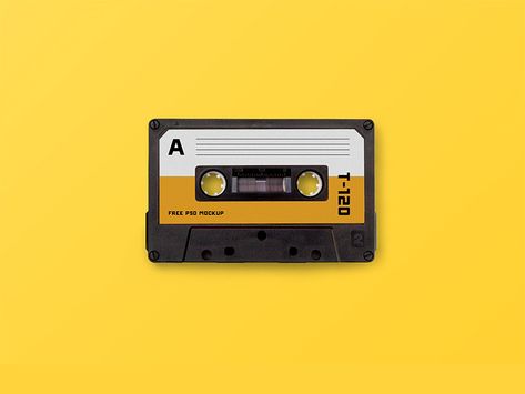 A photo realistic psd mockup of cassette tape. You can use this mockup to present your logos, artworks, text and badges. Grab it free now and replace your artwork in no time with smart layers. Tape Music, Rs Logo, Graphic Design Freebies, Fusion Design, Wallpaper Laptop, Mockup Downloads, Yellow Aesthetic, Free Graphics, Cassette Tape