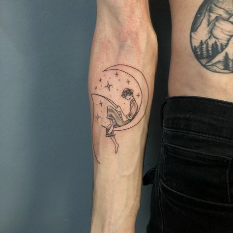 Sitting On The Moon Tattoo, Man In The Moon Tattoo, Waning Gibbous Moon Tattoo, The Moon Tattoo, Sitting On The Moon, Man In The Moon, In The Moon, On The Moon, Moon Tattoo