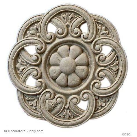 Rosette - Circle 3 7/8 Diameter-woodwork-furniture-ornaments-Decorators Supply Rosette Architecture, Circular Furniture, Furniture Ornaments, Woodwork Furniture, Jewel Tattoo, Custom Millwork, Furniture Appliques, Wood Appliques, Custom Doors