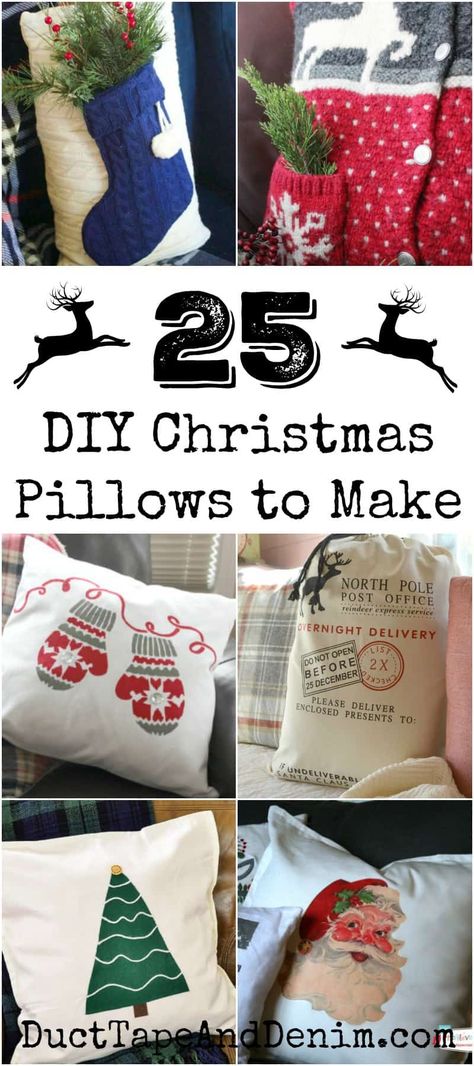 25 Easy DIY Holiday Pillows to Make for Christmas #holidaypillows #christmaspillows #holidaypillowcovers #christmaspillowcovers #pillowcovers #throwpillows #diypillows #ducttapeanddenim Holiday Pillows Diy, Diy Christmas Pillows, Pillows To Make, Christmas Pillows Diy, Xmas Pillows, Holiday Pillows Covers, Diy Pillow Covers, Christmas Cushion Covers, Christmas Cushions