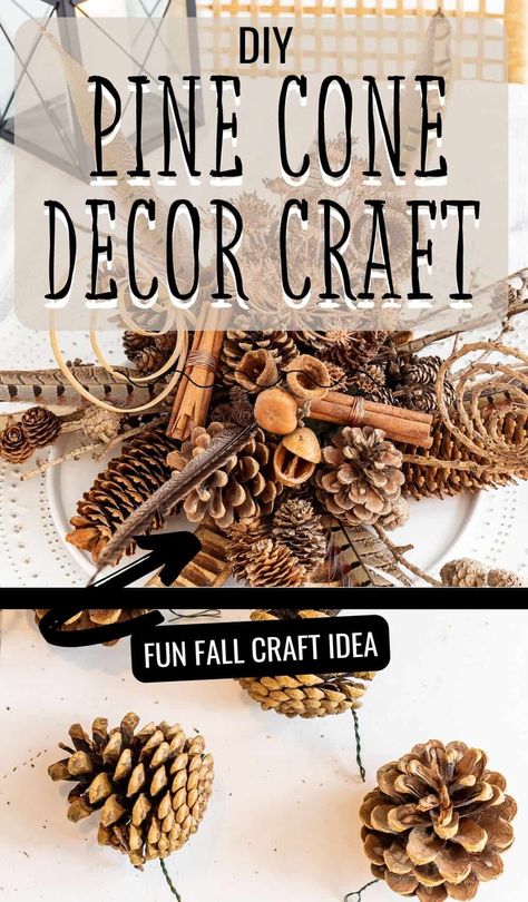 Pine cone crafts pinecone decor. Make an easy centerpiece for your fall table. Pinecone craft idea to use up all those free pinecones. Pinecone centerpiece fall decor. Fall pinecone crafts autumn fun. Pine cone crafts for fall decor. Fall craft idea for adults. Pinecone Centerpiece Ideas, Fall Pinecone Crafts, Pine Cone Crafts Pinecone Decor, Pine Cone Crafts Diy, Christmas Pine Cone Crafts, Diy Pine Cone Wreath, Ideas With Pine Cones, Pine Cone Christmas Crafts, Pine Cone Crafts For Kids