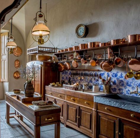 Chateau Kitchen, Copper Pots And Pans, Castle Kitchens, Mediterranean Kitchen, French Country Kitchens, Tuscan Kitchen, French Country Kitchen, French Kitchen, Copper Pots