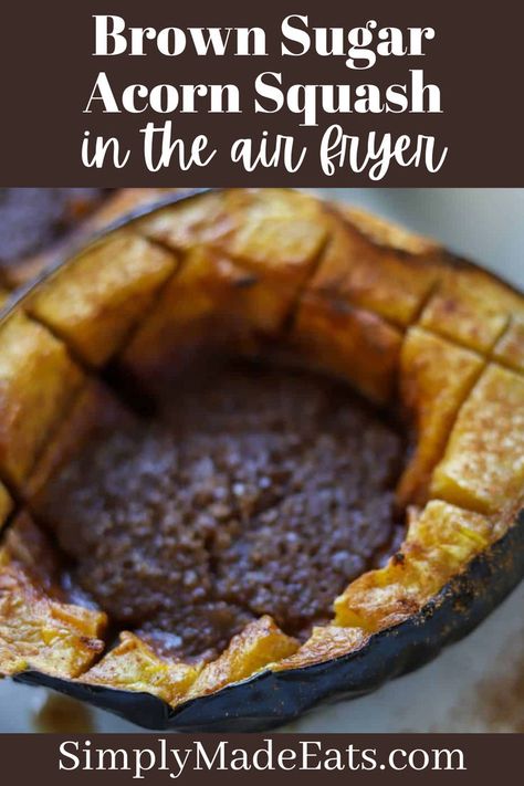 Brown sugar acorn squash on plate. Acorn Squash Air Fryer, Brown Sugar Acorn Squash, Air Fryer Acorn Squash, Cook Acorn Squash, Acorn Squash Recipe, Autumn Side Dishes, Thanksgiving Leftover Recipes, Acorn Squash Recipes, Thanksgiving Side Dish