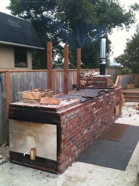 Smoker Design - Pit? | Smoking Meat Forums - The Best Barbecue Discussion Forum On Earth! Brick Smoker, Backyard Bbq Pit, Smoker Pit, Smoker Designs, Bbq Pit Smoker, Custom Bbq Pits, Brick Bbq, Wood Stove Cooking, Offset Smoker