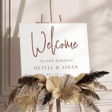 Rust | Modern Handwritten Wedding Welcome Sign Handwritten Wedding, Canva Wedding, Wedding Ceremony Signs, Unplugged Wedding, Simple Signs, Modern Minimalist Wedding, Ceremony Signs, Wedding Posters, Wedding Welcome Sign