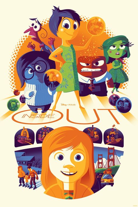 Tom Whalen & Dave Perillo Inside Out Movie Posters Release Details Inside Out Poster, Vintage Disney Posters, Tom Whalen, Disney Poster, Disney Movie Posters, Disney Inside Out, Film Anime, Mindy Kaling, Disney Posters