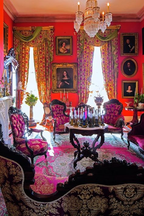 Victorian Bohemian Decor, Estilo Kitsch, Victorian Parlor, Maximalist Interior, Victorian Interior, Victorian Interiors, Chic Bedding, Red Room, Shabby Chic Bedding