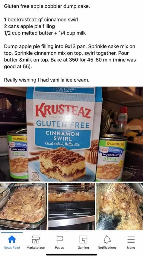 Krusteaz Cinnamon Swirl Recipes Apple, Krusteaz Gluten Free Cinnamon Swirl Recipes, Krusteaz Cinnamon Swirl Dump Cake, Gf Dump Cake, Live G Free Baking Mix Recipes, Krusteaz Cinnamon Swirl Recipes, Gluten Free Dump Cake, Gf Baking, Gluten Free Holiday