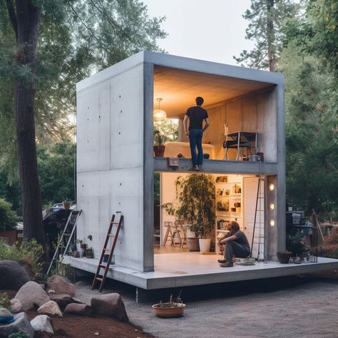 Tiny House Vacation, Pod House, Concrete Construction, Concrete Houses, Concrete Architecture, Vegetable Gardens, Farm Tables, Concrete House, Container House Design