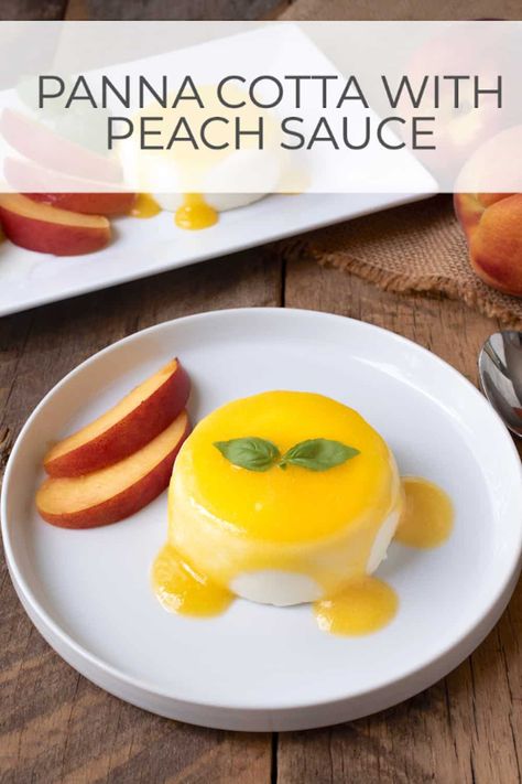 An Italian, creamy dessert. A blank canvas to serve with whatever fruity flavor you like and in this case, a fresh peach sauce. #pannacotta #peachpannacotta #italiandessert Fresh Peach Sauce, Blondie Cookies Recipe, Peach Sauce, Homemade Snickers, Fitness Humor, Peach Puree, Cookies Bars, Raspberry Sauce, Easy No Bake Desserts