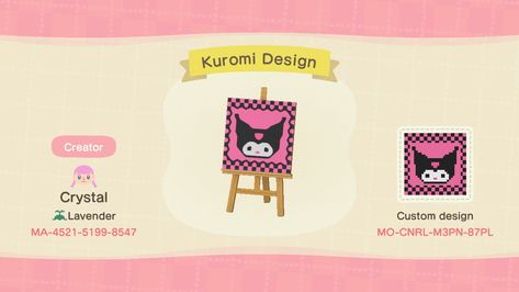 Sanrio animal crossing new horizons kuromi Kuromi Animal Crossing Qr Codes, Acnh Kuromi Design, Kuromi Animal Crossing Design, Stella Acnh, Acnh Kuromi Codes, Kuromi Animal Crossing, Acnh Kuromi, Sanrio Animal Crossing, Animal Crossing Sanrio