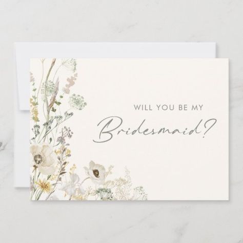 Whimsical Wildflower | Ivory Bridesmaid Proposal for $2.92 - Bridesmaid Card Sage Green And Purple, Boho Bridal Party, Bridesmaid Simple, Fall Floral Wedding, Elegant Boho Wedding, Botanical Minimalist, Rose Gold Sparkle, Watercolor Wildflowers, Traditional Wedding Invitations