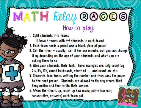 Love this idea, could use time tests:) First Grade Smiles: Bright Ideas: Math Fact Relay Race Friday Activities, Daily 5 Math, Play Math, Teacher Business, Math Rotations, Maths Ideas, Math Education, Daily 3, Math Number Sense