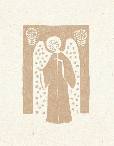 How To Draw Angel, Christmas Printmaking, Angles Wings, Angels Illustration, Angel Wings Illustration, Angel Illustration, Angel Print, Linocut Art, Tucson Arizona