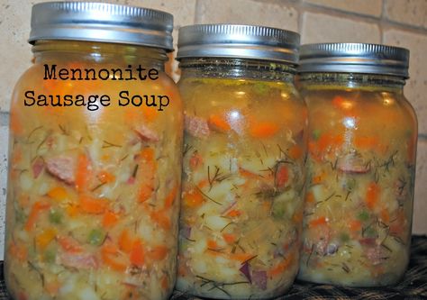 Canning Cabbage, Canning Soup Recipes, Best Amish Recipes, Farmer Sausage, Sausage Potato Soup, Borscht Soup, Mennonite Recipes, Canning Kitchen, Cabbage And Sausage