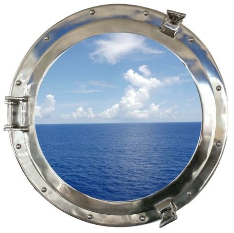 Porthole with an ocean view wall art: http://www.completely-coastal.com/2016/02/porthole-window-picture-frame.html Ship Porthole, Window Frame Picture, Cast Iron Decor, Porthole Mirror, Porthole Window, Window Wall Decor, Cottage Style Home, Beach House Interior, Nautical Home