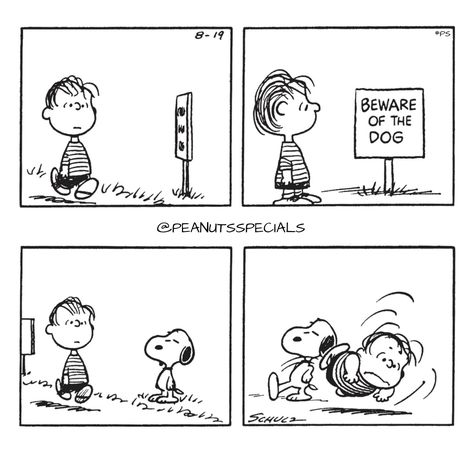 First Appearance: August 19th, 1974 #peanutsspecials #ps #pnts #schulz #snoopy #linusvanpelt #bewareofdog www.peanutsspecials.com Cartoon Comic Strips, Peanuts Snoopy Comics, Linus Van Pelt, Peanut Gang, Snoopy Comics, Snoopy Cartoon, Peanuts Comic Strip, Snoopy Funny, Peanuts Cartoon