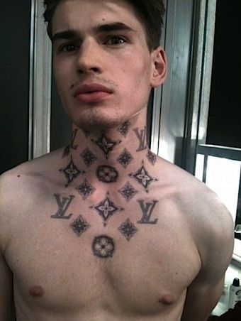 I totally want some Louis Vuitton ink! Lv Tattoo, Chanel Tattoo, Louis Vuitton Tattoo, Best Neck Tattoos, Cross Tattoo For Men, Ink Model, Neck Tattoo For Guys, Harry Potter Tattoos, Disney Tattoo