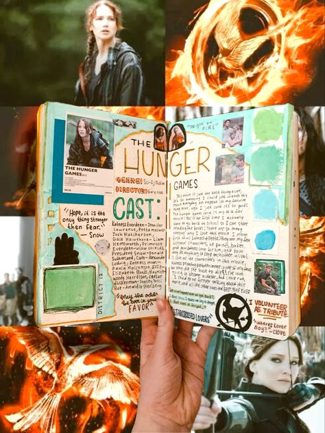 The Hunger Games Journal Page, Hunger Games Scrapbook, Movie Journal Aesthetic, Film Journal, Friends Journal, Creative Notebooks, Book Reading Journal, Vintage Png, Bulletin Journal Ideas