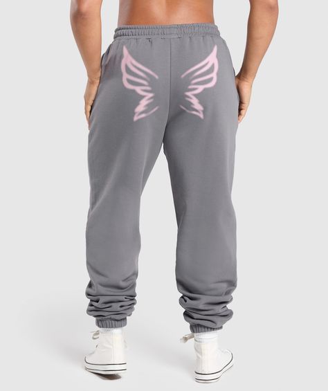 Wing Graphic, Graphic Joggers, Rest Day, Fitness Apparel, Pre Workout, Take That, High Waisted, Grey, Pink