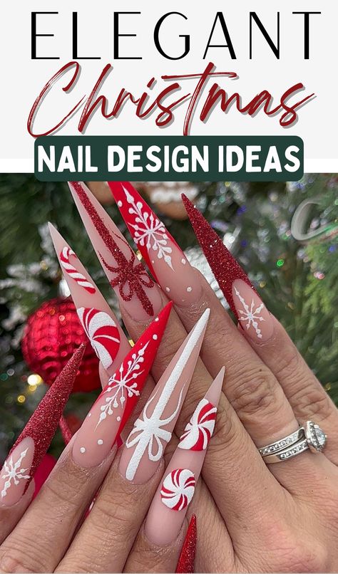 Get ready to sleigh the holiday nail game! 🎄💅 Explore our dazzling collection of 50+ Creative Christmas Nail designs that are anything but ordinary. From festive patterns to whimsical winter scenes, these nail art ideas will add a burst of creativity to your holiday look. Dive into the festive spirit with a palette of colors, textures, and designs that bring the magic of Christmas to your fingertips. Express your unique style this season with these inspiring and imaginative nail art ideas. Christmas Nail Designs Acrylic, Xmas Nail Designs, Stilleto Nails Designs, Festive Manicure, Aqua Nails, New Years Nail Designs, New Years Eve Nails, Elegant Nail Designs, Holiday Nail Designs