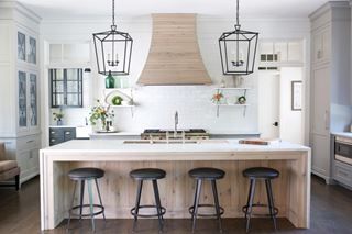 Kitchen Gallery | Inspiration | Sub-Zero, Wolf, and Cove Symmetrical Kitchen, Closed Kitchen Design, Closed Kitchen, Transitional Kitchen Design, Oak Fireplace, Award Winning Kitchen, Timeless Kitchen, Wood Beam Ceiling, Oak Panels