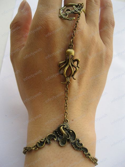 Bracelet-antique bronze octopus bracelet,octopus ring and bracelet setting,anchor ring and bracelet Octopus Accessories, Occult Jewelry, Octopus Bracelet, Anchor Ring, Octopus Garden, Steampunk Jewellery, Octopus Jewelry, Octopus Ring, Steampunk Octopus