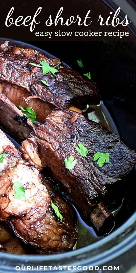 Short Ribs Recipe Easy, Crock Pot Short Ribs, Red Wine Short Ribs, Wine Short Ribs, Short Ribs Crock Pot, Cooking Short Ribs, Short Ribs Slow Cooker, Beef Ribs Recipe, Bbq Recipes Ribs