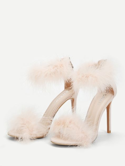 Heels With Feathers, Feather High Heels, White Heels With Feathers, Luxury High Heel Heels With Feather Trim, Glamorous High Heels With Feathers, Evening Heels With Feather Trim, Pointed Toe, Feather Shoes, Cream Heels, Feather Heels