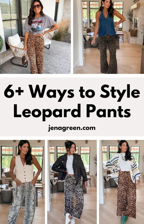 Looking for tips on how to style leopard pants? Whether you prefer wide leg, straight leg, or skinny, these outfits with leopard pants will give you plenty of inspiration. Learn how to style leopard print pants and find out what to wear with leopard pants to create bold, trendy looks. Explore these stylish leopard print outfit ideas to elevate your wardrobe! Trendy Pant, Leopard Pants Outfit, Leopard Print Pants Outfit, Leopard Print Outfit, Easy Outfit Ideas, Printed Pants Outfits, Wide Leg Pants Outfit, Leopard Print Outfits, Leopard Print Pants