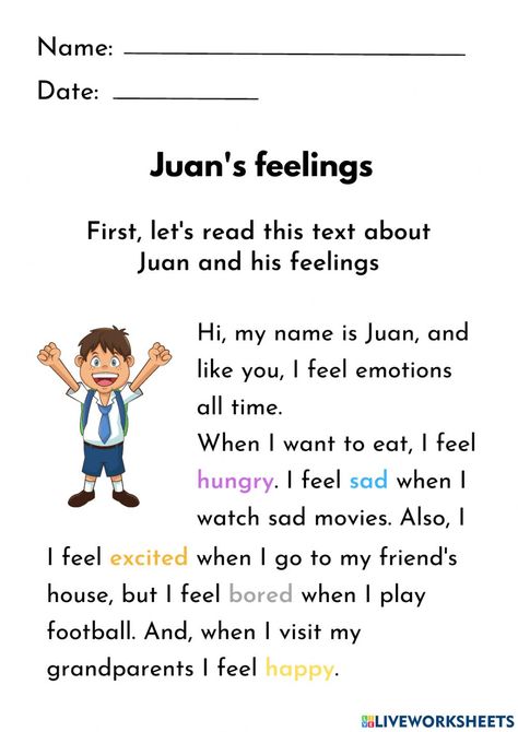 Feelings and emotions online worksheet for 4th. You can do the exercises online or download the worksheet as pdf. Feelings Games For Kids, Feeling And Emotions Activities, Feelings Worksheet Preschool, Emotion Worksheets For Kids, Emotions Worksheet Preschool, Feelings Worksheets For Kids, Emotions Worksheets For Kids, Feeling Worksheet, Emotions Activities For Kids