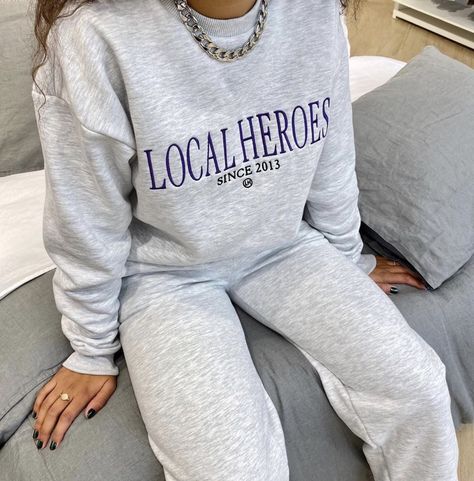 Heroes Outfit, Outfit Grey, Grey Tracksuit, Local Heroes, Local Hero, Back In Stock, Bright Color, Stay Warm, Graphic Sweatshirt