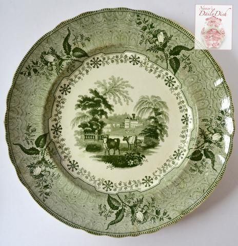 Circa 1834 Antique Park Scenery Staffordshire Green Transferware Plate Bull Cow Green Transferware Dishes, Macha Latte, Transferware Dishes, Green Transferware, Life In Australia, Green Chinoiserie, Unique Artists, Naples Wedding, York Maine