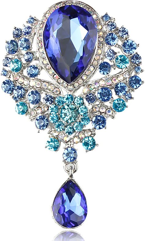 Amazon.com: Gyn&Joy Women's Vintage Style Austrian Crystal Flower Teardrop Lake Blue Gorgeous Brooch Pin BZ061 : Clothing, Shoes & Jewelry Wedding Brooch Bouquets Diy, Rhinestone Bouquet, Men's Brooch, British Wedding, Wedding Brooch, Large Crystal, Crystal Brooch, Mens Bow Ties, Gold Brooches