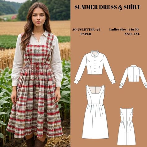 Unique Summer Dress and Shirt, Oktoberfest, Corset Pattern, Fairy, Regency Dress and Shirt, Halloween Costume, A4 US Letter-US 2 to 30 Unique Summer Dresses, Plus Size Sewing, Sewing Easy Diy, Costume Sewing Patterns, Regency Dress, Corset Pattern, Couture Mode, Creation Couture, Diy Sewing Clothes