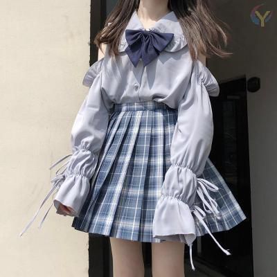 Kawaii Shirts, Skirt Two Piece, Peter Pan Collar Blouse, Style Kawaii, Off Shoulder Shirt, Bow Shirts, Shoulder Shirts, Kawaii Clothes, Collar Blouse