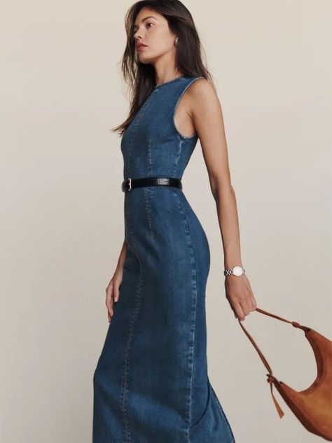 Petites - Shop Women's Petites Clothing | Reformation Sleeveless Denim Dress, Column Skirt, Denim Midi Dress, Reformation Dress, Comfy Dresses, Silky Dress, Midi Dress Sleeveless, Get Dressed, Denim Fashion