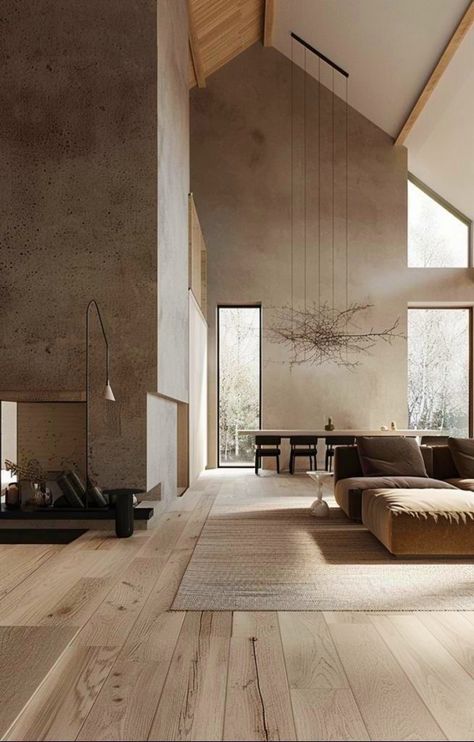 Brutalist Interior, Concrete Effect Paint, Concrete Interiors, Wooden Floors, Brasov, Minimalism Interior, House Architecture Design, New Home Designs, Brutalism