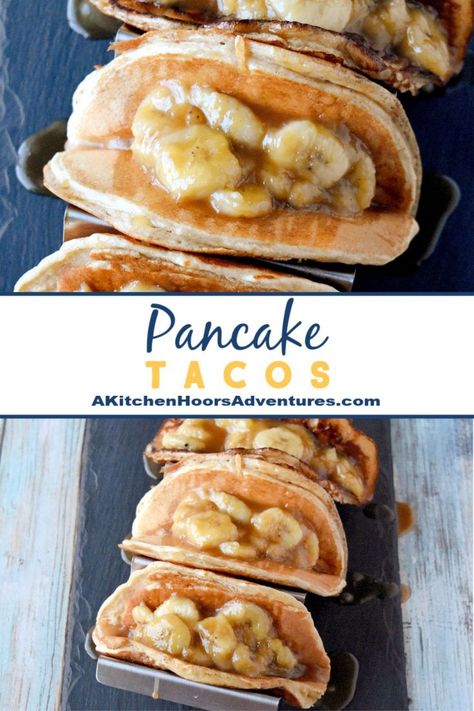 Banana Topping, Pancake Tacos, Tacos Breakfast, Pancake Mix Uses, Buttermilk Pancake Mix, Lunch Prep, Blueberry Crisp, Pie Cupcakes, Peach Blueberry