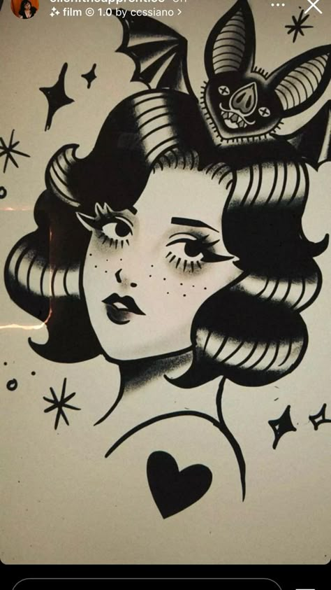 Cameo Tattoo Traditional, Traditional Woman Tattoo Flash, Ladyhead Tattoo Traditional, Ghost American Traditional Tattoo, Behind Ear Tattoo Traditional, American Traditional Tattoos Women Faces, Traditional Bat Face Tattoo, Traditional Ghost Face Tattoo, Old School Pinup Tattoo