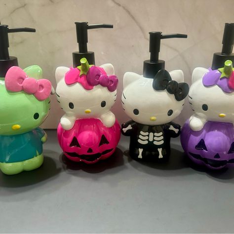 Hello Kitty Halloween Set Of 4 Lotion/Soap Dispensers New, Never Used Don’t Have Price Tag As Purchased Online Hello Kitty Merch, Hello Kitty Funny, Pastel Goth Decor, Country Best Friends, Lotion And Soap Dispensers, University Dorm, Hello Kitty Decorations, Hello Kitty Merchandise, Sanrio Pink