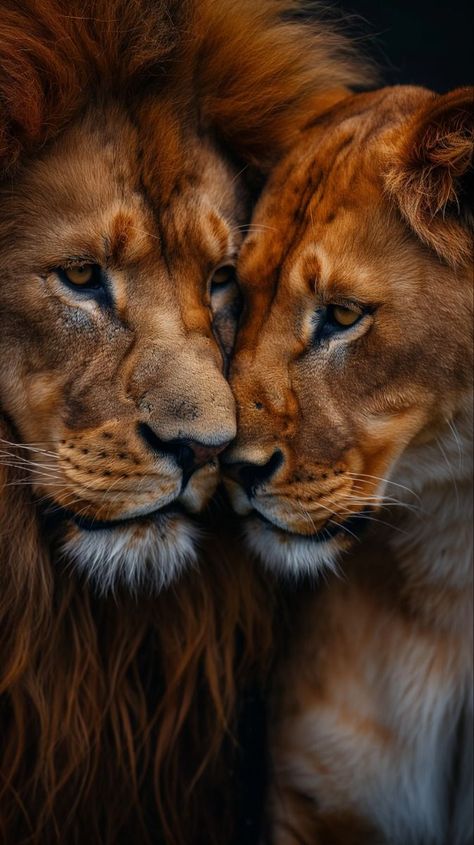 Lion And Lioness Love, Lion Couple, Wild Animal Wallpaper, Lion Family, Closeup Portrait, Lion Artwork, Lion Photography, Lion And Lioness, Lion Love