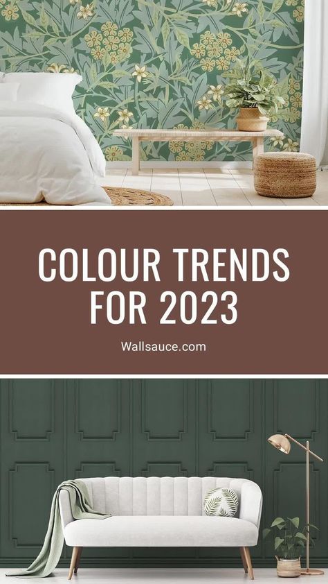 The colour trends for 2023 are here and they are simply stunning! There is something for everyone, no matter what your interior aims are. If you want to create a calming space, mimic the outdoors or even live in the lap of luxury, you'll be sure to find a colour scheme to achieve your goals! Simply check out our new blog to help you out with your next interior adventure! Bedroom Colour Trends 2023, Interior Design Colour Trends 2023, Living Room Colour Schemes 2023, Colour Trends 2023 Interior, Colour Schemes 2023, 2023 Wallpaper Trends, Colour Trends 2023 Color Palettes, Interior Design 2024 Trends, 2023 Color Trends Home Interior