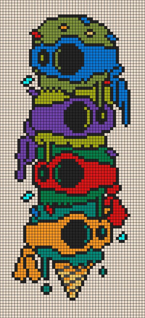 Perler Ninja Turtle, Tmnt Pixel Art Grid, Tmnt Perler Bead Patterns, Tmnt Bracelet, Tmnt Pixel Art, Tmnt Crochet, Grid Design Pattern, Easy Perler Beads Ideas, Graph Crochet