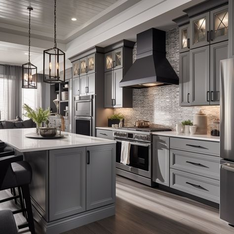 Cafehailee - Impeccable kitchen 😘😘 Luxury Grey Kitchen, House Barndominium, Classic Kitchen Cabinets, Flip House, Beautiful Kitchen Cabinets, Modern Kitchen Accessories, Farmhouse Kitchen Remodel, Dream Kitchens Design, Kitchen Remodel Design