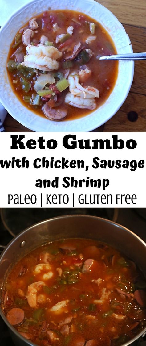 Keto Gumbo, Shrimp Paleo, Gumbo Ingredients, Chicken Andouille Sausage, Paleo Seafood, Shrimp And Sausage Gumbo, Keto Seafood, Paleo Chili, Sausage Gumbo